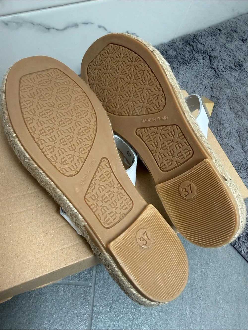 White Slide Sandals with Gold Pyramid Studs